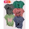Follow a specific direction Five-piece set for women T Shirt Butterfly and cat motif vintage print Summer Casual Elegant Women's Clothing Short