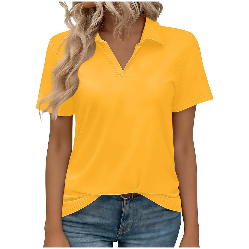 Women’s Short Sleeve Polo Collar V Neck Casual Loose Fit Basic T Shirt Soft Lightweight Top for Daily Wear Work School