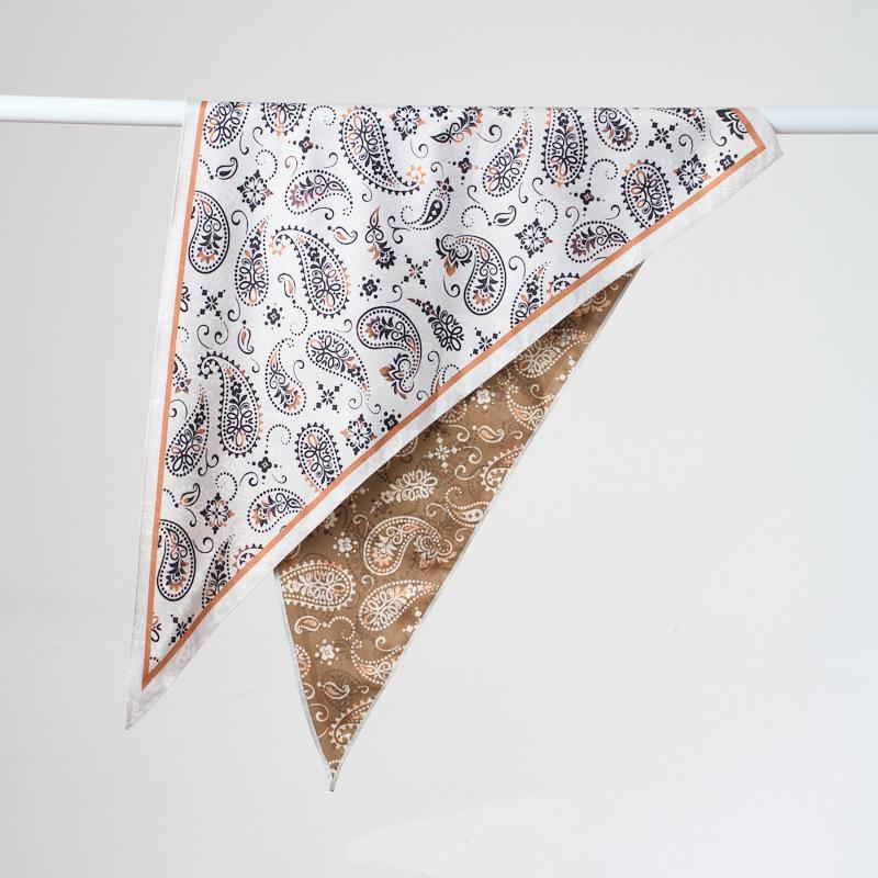 New Korean Literary Cashew Flower Triangle Scarf Double-sided Printed Belt Fashionable Versatile Imitation Silk Triangle Silk Scarf