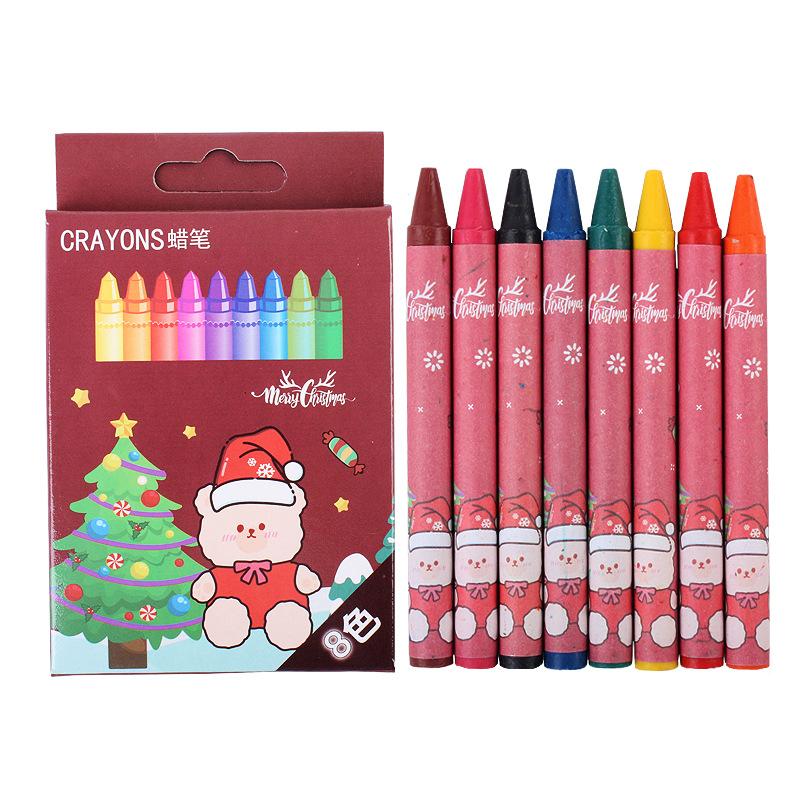 Cartoon Christmas Crayons Set Creative 8 Colors Drawing Painting Kit Cute Art Supplies Coloring Gift for Kids Students