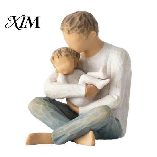 Stabiles Harz-Kunstwerk Holzstruktur Figur, Handgeschnitzte Mutter & Kind/Familie/Paar/Hundebesitzer Hochzeitsjubiläum Andenkenstatue,