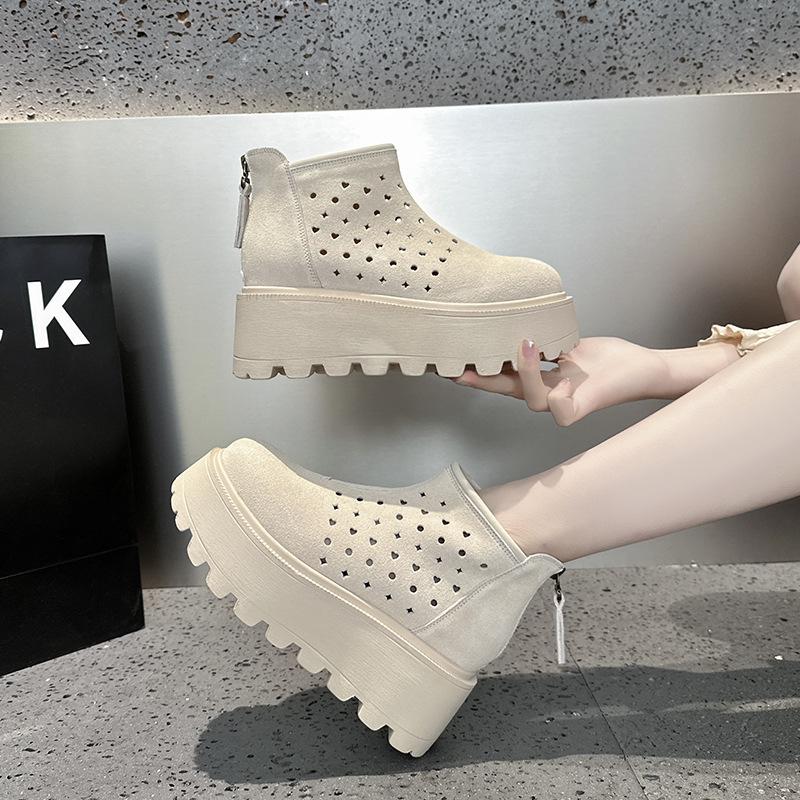 Cool Boots Women's Thick Soles Increase In Height, One Pedal Cigarette Boots Summer New Non-slip Muffin Bottom Hollow Breathable Short Boots