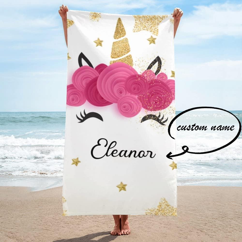 Name Bath Towels Cartoon Unicorn Beach Towel Bathroom Sport Towel for Adult Kids Microfiber Quick Dry Swimming Cover