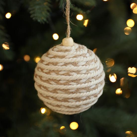 Christmas Ball Ornament Linen Design Rustic Distressed Hanging Ball Xmas Tree Decor Farmhouse Ornament
