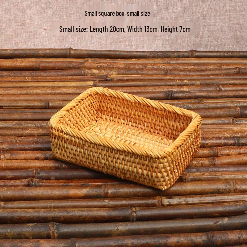 Retro Rattan Woven Rectangular Storage Box - Desktop Organizer for Cosmetics, Tea, and Sundries