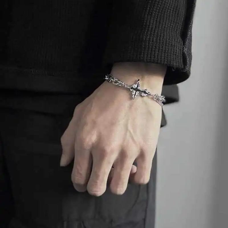 1Pc Dark Cross Charm Bracelet Men Fashion Punk Style Titanium Steel Not Fading Women Bracelet Jewelry Accessories