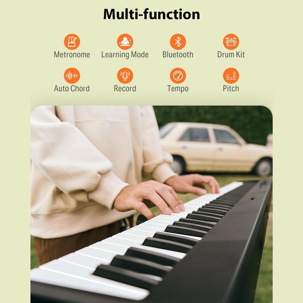 88-Key Electronic Piano Electric Keyboard MIDI USB BT Connectivity Rechargeable with Music Stand/Piano Bag/Sustain Pedal