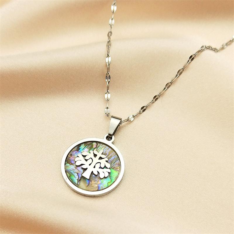 Tree of Life Abalone Shell Pendant Necklace Women Men Stainless Steel Gold Color Aesthetic Chain Jewelry collier femme 8343-QKC