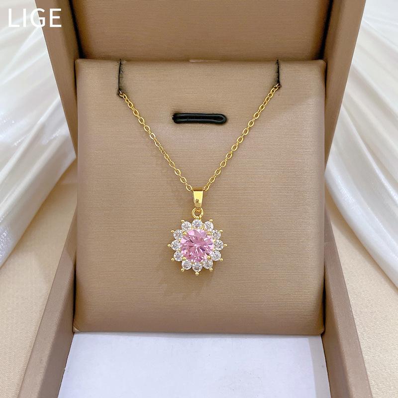 Round Compact Full Diamond Fashion Light Luxury Temperament Gorgeous Full Diamond Necklace Female Versatile Collarbone Chain Titanium Steel