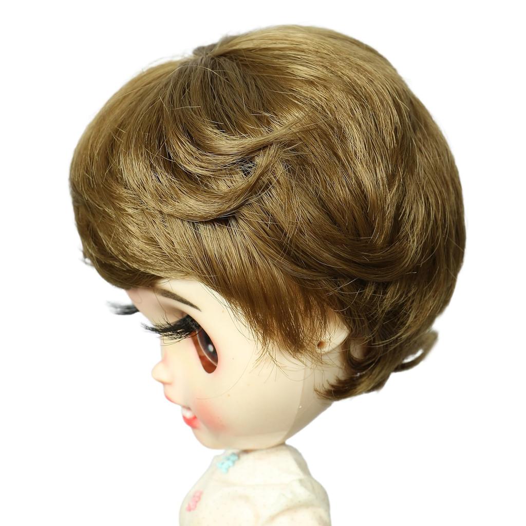 Peruca Curta Cacheada para Boneca Linfairy de 9-10 Polegadas (Marrom oliva)