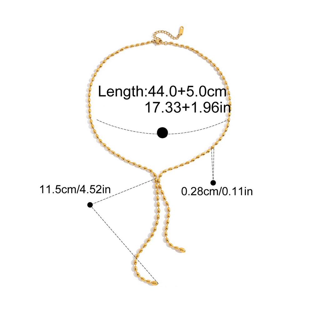 Yori Stainless Steel Rice Bead Tassel Y Chain Necklace for Women Rust Proof Metal High Quality Trendy Jewelry