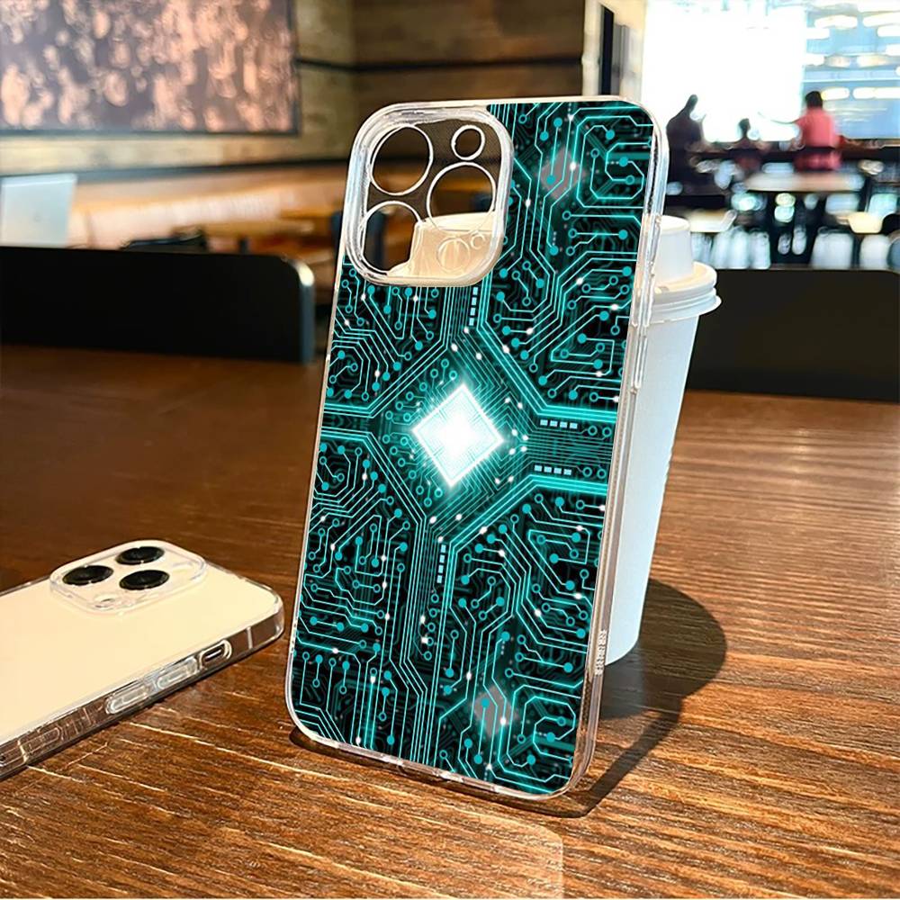 Circuit board print Phone Case For iPhone17,16,15,14,13,12,11 Plus,Pro Max Soft Transparent Cover