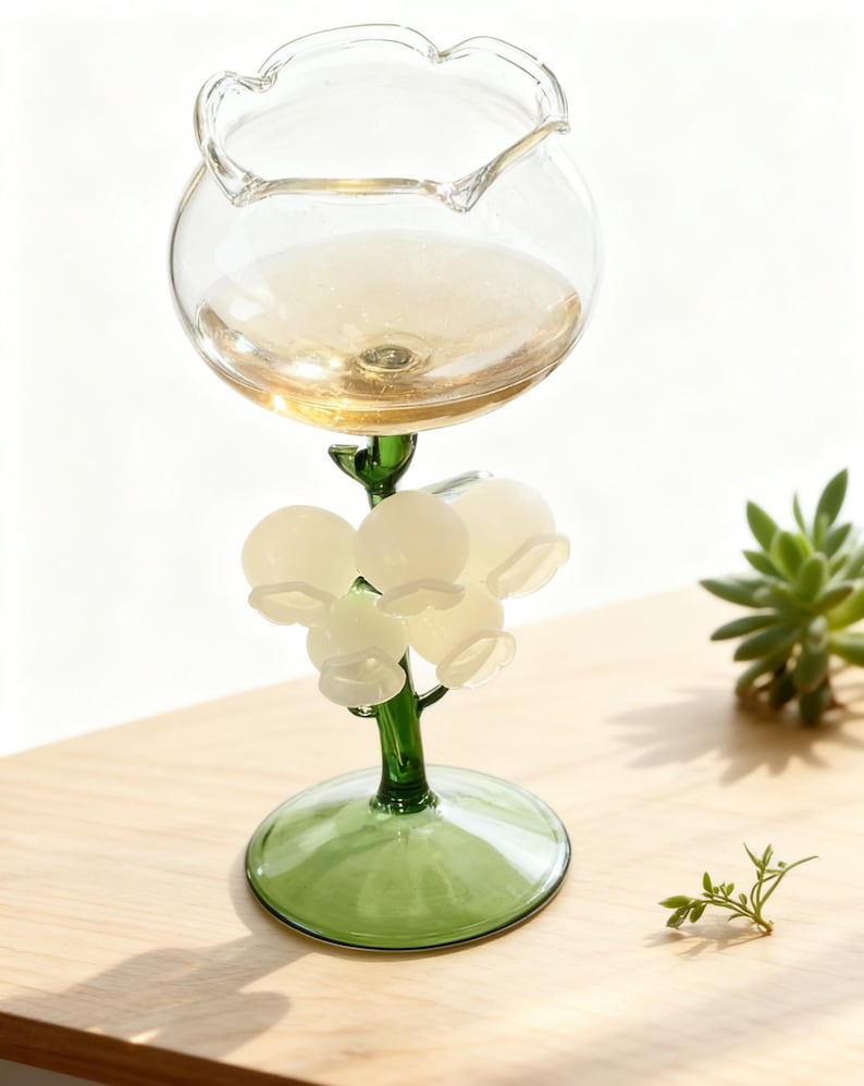 

Handmade Lily of the Valley Glass Goblet Elegant Floral Stem Wine Glass 201-300ml