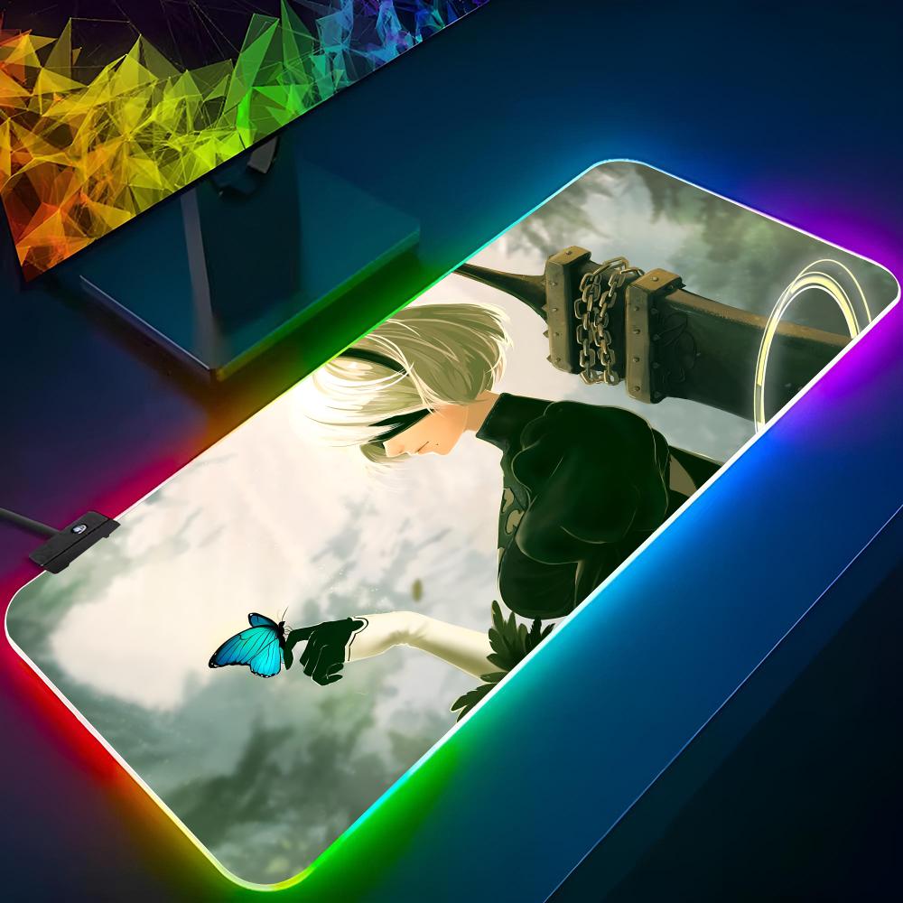 Nier Automata 2b Mouse Pad Gaming Rgb Mousepad Backlit Keyboard Gamer Girl Xxl Laptop Cool Mat Table Pads Deskpad
