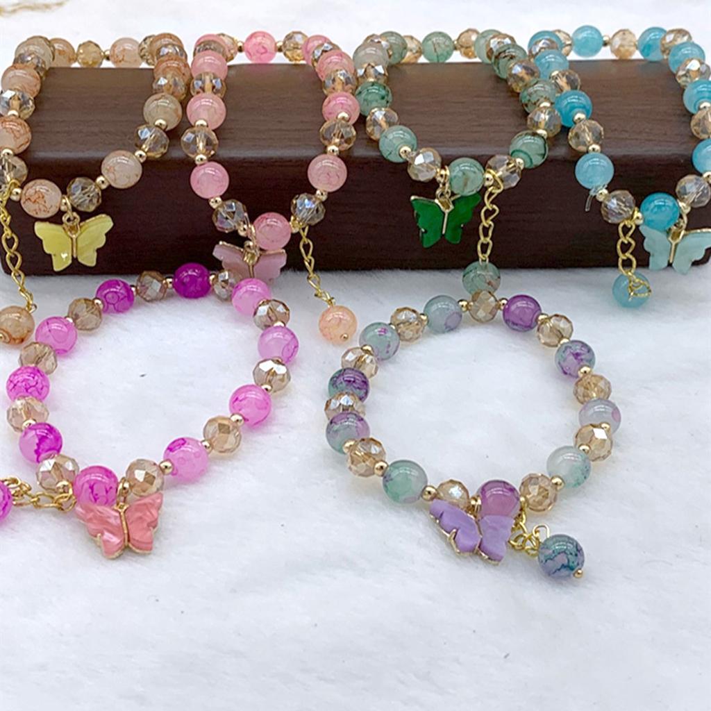 Fashionable Butterfly Crystal Beaded Bracelet for Women and Girls Imitation Jades Bead Handchain Bohemian Charm Jewelry
