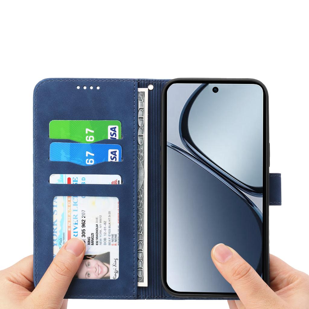 DIERFENG DF-03 Dla Oppo Reno14 F 5G Etui Wytłaczane Linie Portfel Skórzany Pokrowiec na Telefon z Paskiem na Nadgarstek