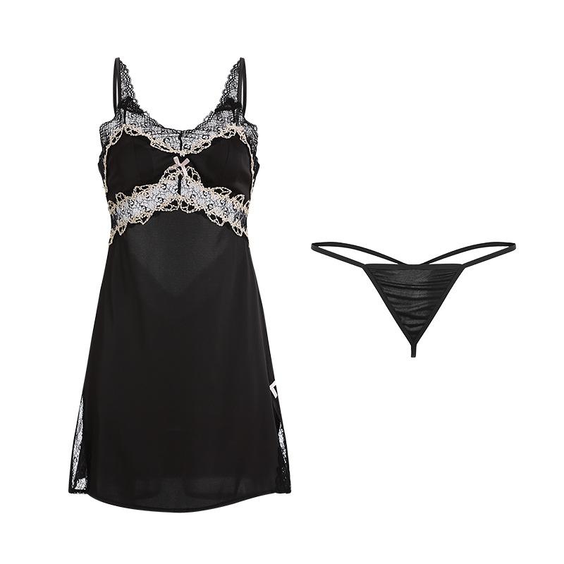 Women's Satin Lace Padded Backless Cami Sleep Dress Lounge Set
