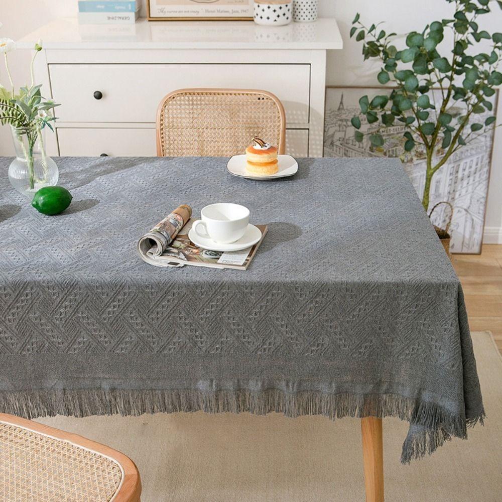 Rectangular Table Cover French Rustic Coffee Table Mat Interweaving Grid Tablecloth  Bedside Table