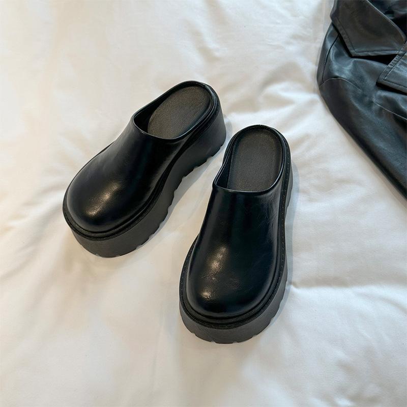 Super hot Internet celebrity black high heel half bag head slippers women's wear 2025 new non-slip heightened thick-soled slippers