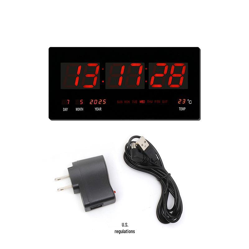 Large LED Digital Wall Clock with Perpetual Calendar - Customizable Colors for Bedroom/Study Room