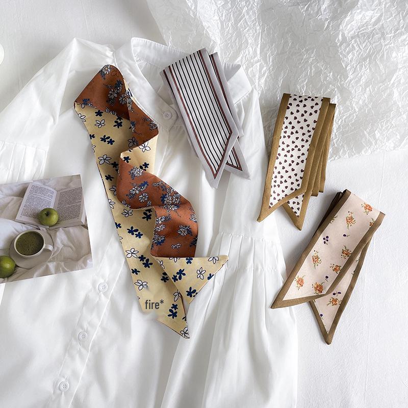 2024 Korean Style Coffee Silk Neck Scarf Tie with Gift Box - Women's Accessory