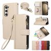 Lanyard+long Strap Crossbody Phone Case for Samsung Galaxy Z Fold 7 Fold6 5 4 3 Zipper&buckle Leather Card Holder Wallet Cover