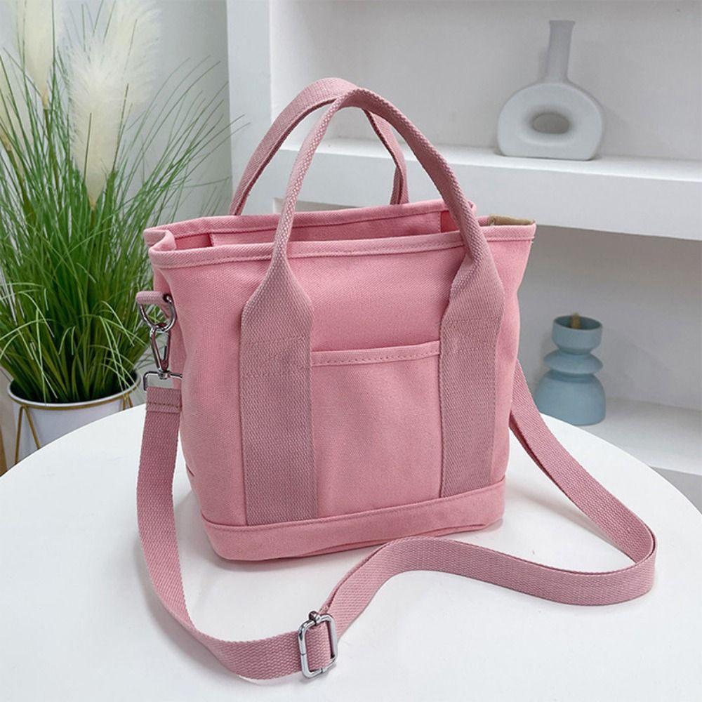 Multi-pocket Japanese Style Crossbody Bag Zipper Large Capacity Canvas Shoulder Bag Shopping Bag Stroge Bag Pure Color Tote Bag