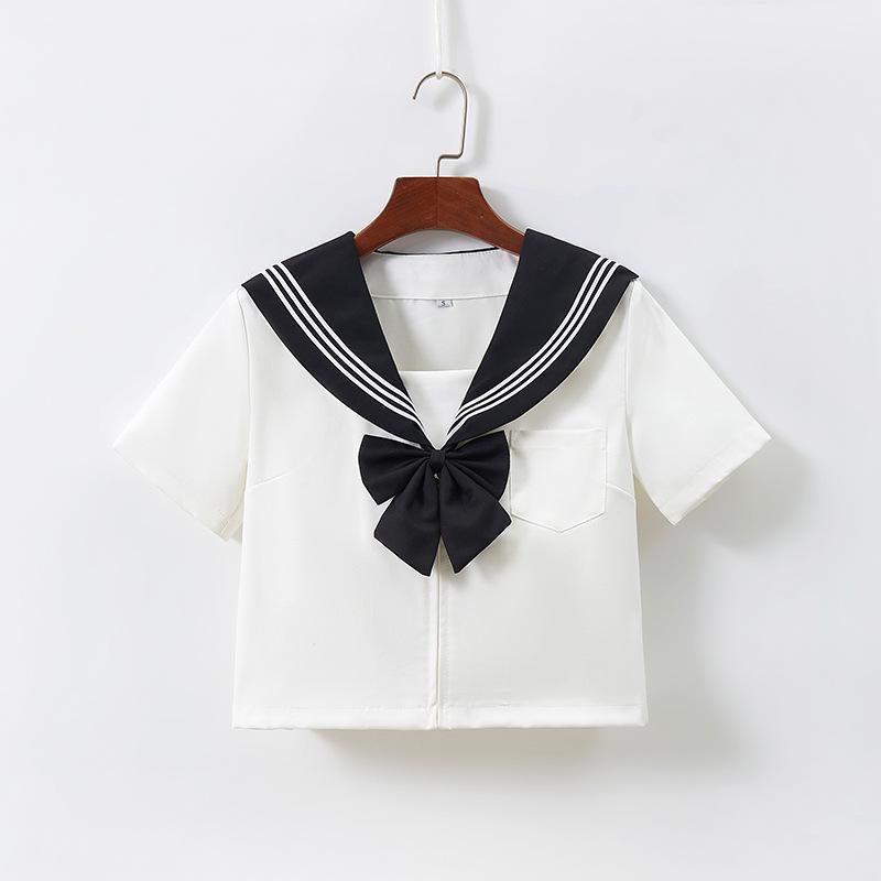 After-Sales Black Collar White JK Sailor Suit Set with Pleated Skirt