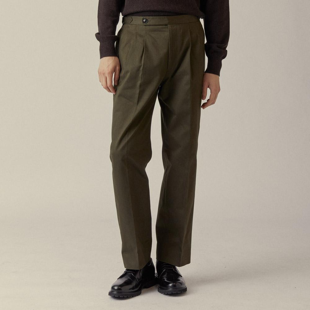 MANNERGRAM Half-Set Double Pleat Side Adjust R29.5 High-Density Cotton Pants Dark Olive