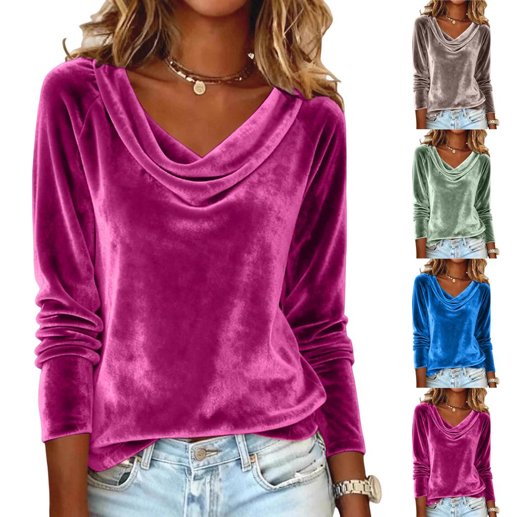 Women's Color Gold Velvet Fashionable Long Sleeved T-shirt Pullover Top