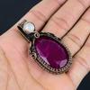 Ruby Lab-Created & Moonstone Gemstone Handmade Copper Wire Wrap Jewelry Pendant For Women