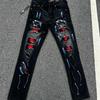 Mens Slim Fit Jeans Punk Style Distressed Printed Denim Pants Teens Casual Wear