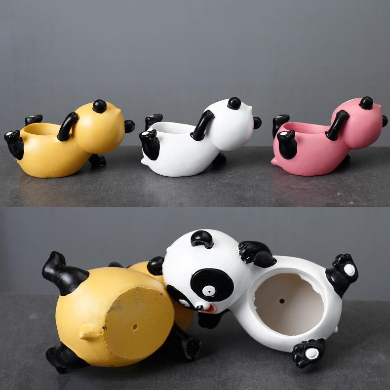 Cartoon Panda Flower Pot Succulent Pot Resin Planter Home Decor Indoor Decoration Desktop Ornaments Bonsai Plant Pot