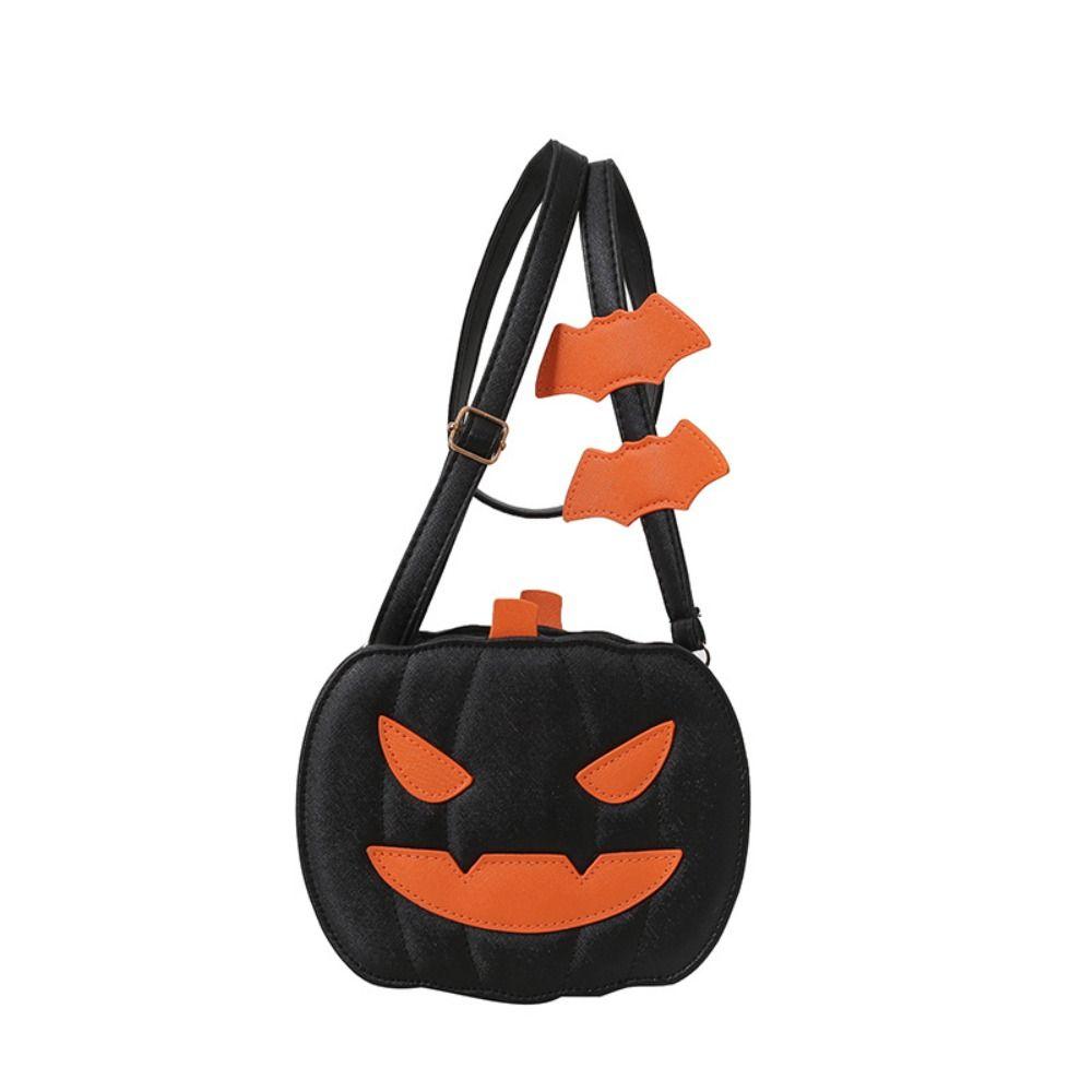 Message Bag PU Leather Halloween Pumpkin Bag Large Capacity Funny Pumpkin Shoulder Bag Bat Square Crossbody Bag Halloween