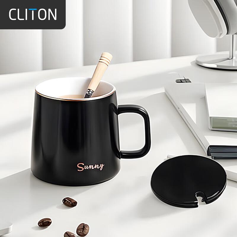 CLITON Ceramic Coffee Mug with Lid and Spoon