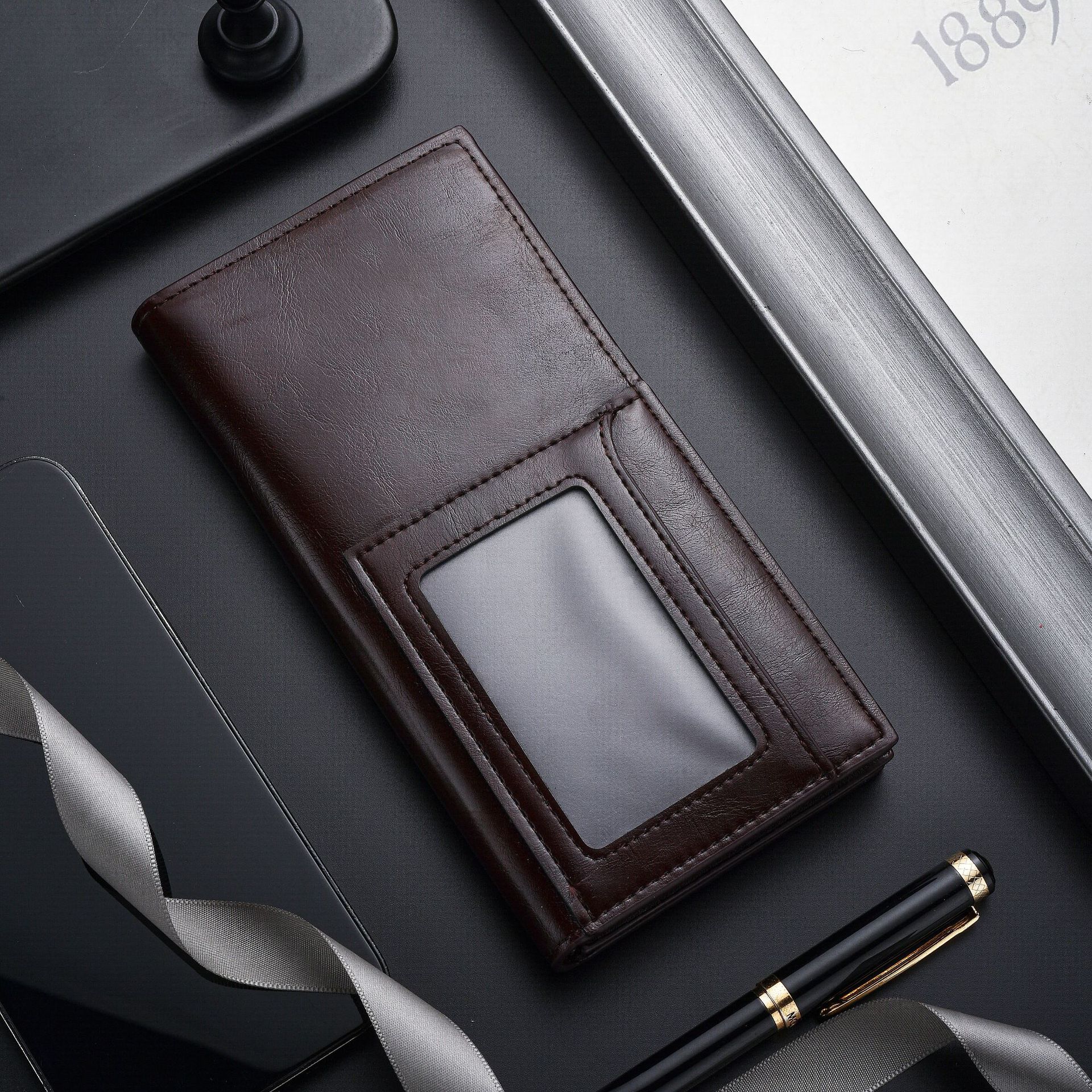 

Длинный деловой кошелек для мужчин, сумка для карт, многофункциональный карман для нескольких карт темно-коричневого