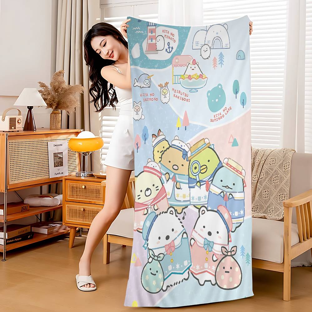 Japan Anime Sumikko Gurashi Microfiber Blanket Quick Drying Beach Towels Oversized Printing Super Absorbent Pool Towel Blanket