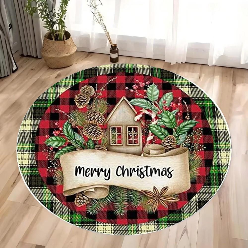 Christmas Elegant Plaid Carpet Poinsettia Gingerbread House Rug for Home Decoration Red Green Gold Mat Rugs for Bedroom Bedroom