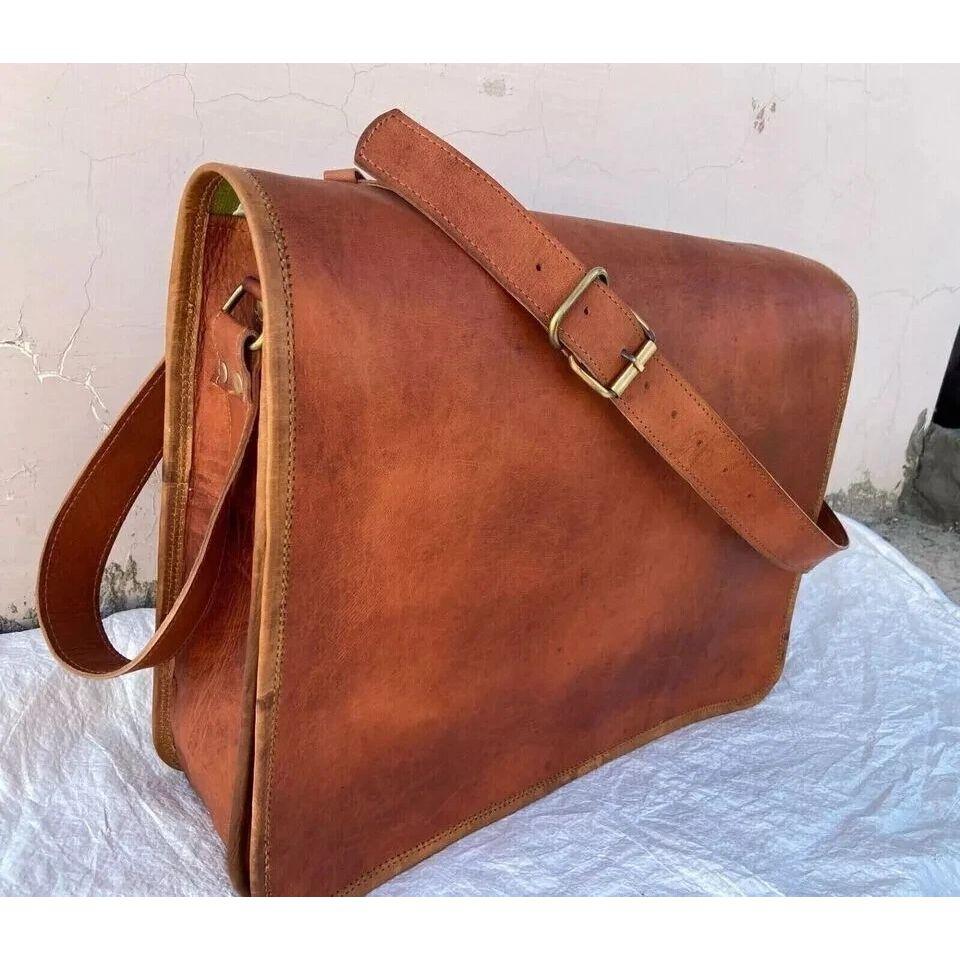 Goat Leather Bag Vintage Brown Genuine Messenger Men's Laptop New Satchel Real