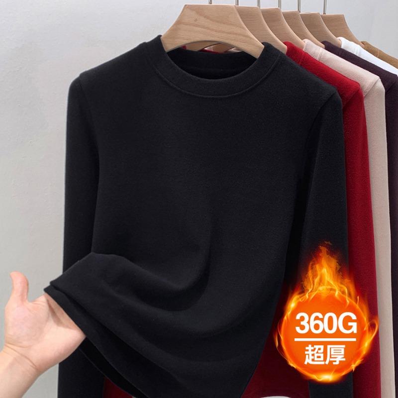New thickened double-sided German velvet crew neck bottoming shirt for women's autumn and winter with velvet polished thermal top