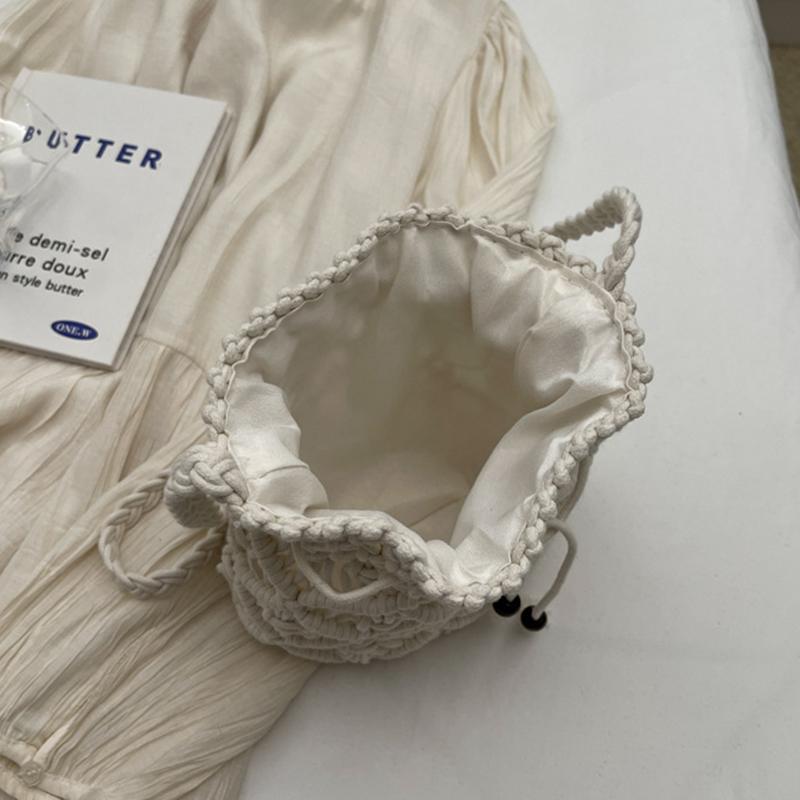 Woven Handbag Fashion Boho Hollow Out Handmade Bucket Crossbody Bag Summer Beach Bag Knitted Phone Pouch