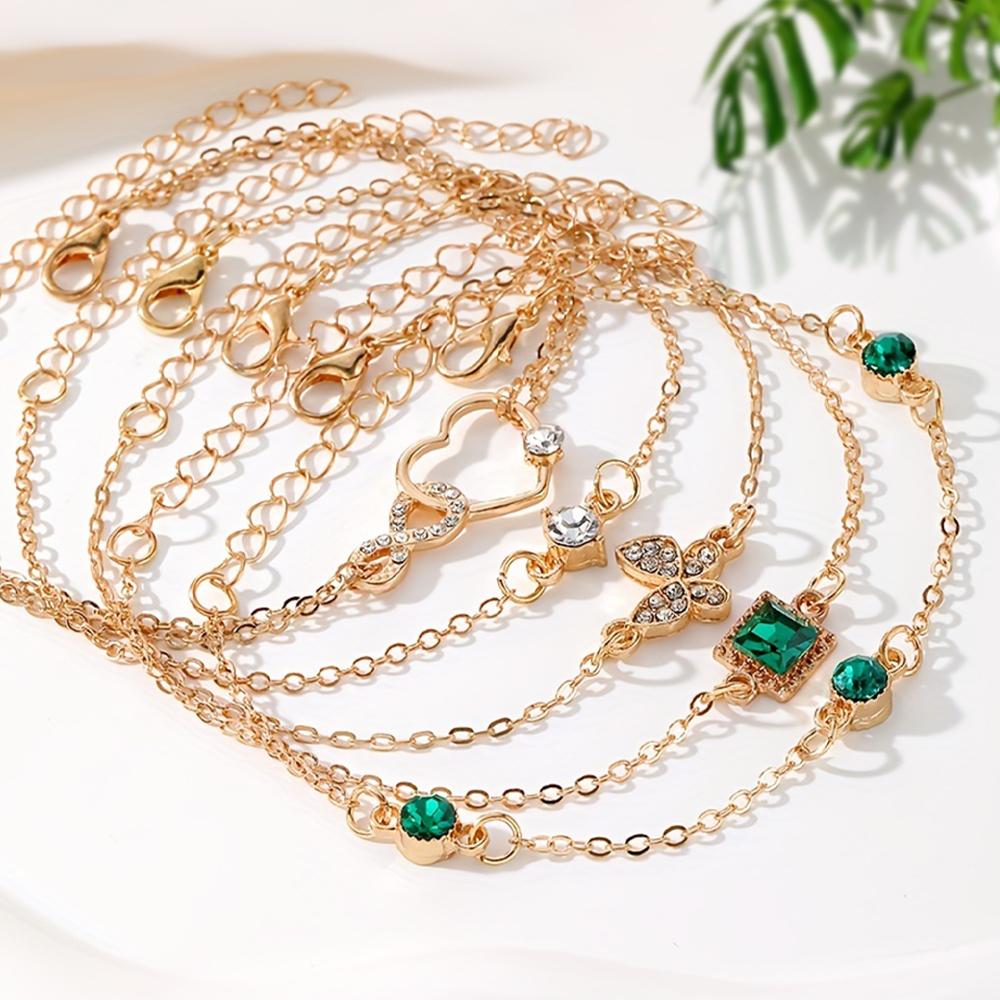 5-częściowa elegancka bransoletka z jadeitu, kwadratowa, z motywem motyla i serca, na wesela, urodziny, prezenty z cyrkoniami, imprezy, prezenty dla kobiet