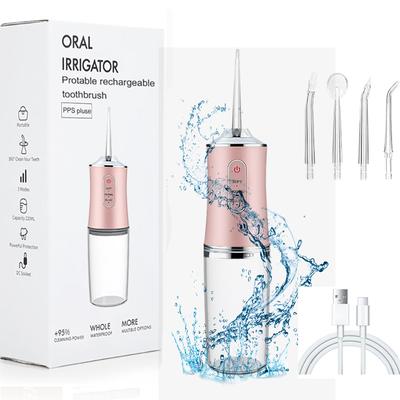Elektrický ústní irigátor Přenosný dentální vodní flosser USB dobíjecí dentální vodní tryska Pick Flosser 4 hroty 3 režimy čistič zubů