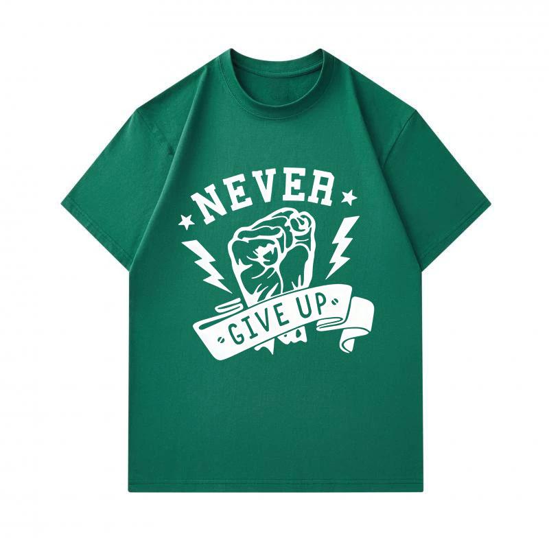 Men's 100% Cotton Crew Neck Short Sleeve T-Shirt, Never Give Up Fist Lightning Motivational Print Casual Breathable Summer Tee for Daily Wear