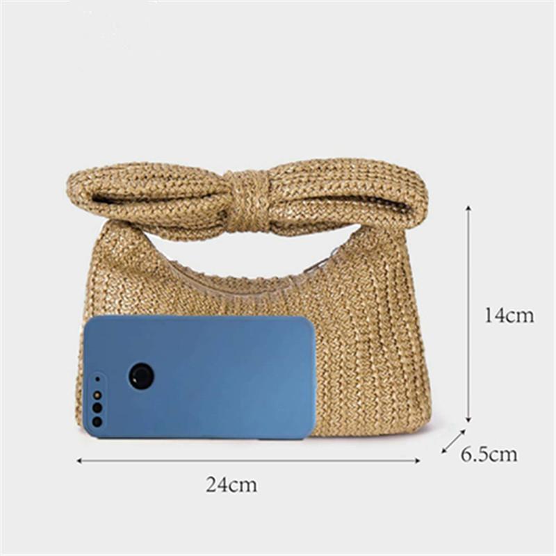 Chic Bowknot Straw Handbag for Women Summer Stylish Design Woven Clutches Cute Purse Suitable for Daily Use Party Holiday Travel