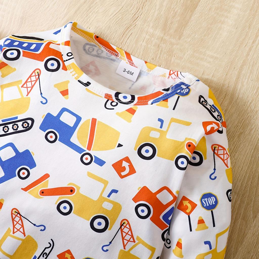 Newborn Baby Truck Long Sleeve Romper Baby-boys Sleep And Play Pjs Cartoon Pattern For 1-24 Months
