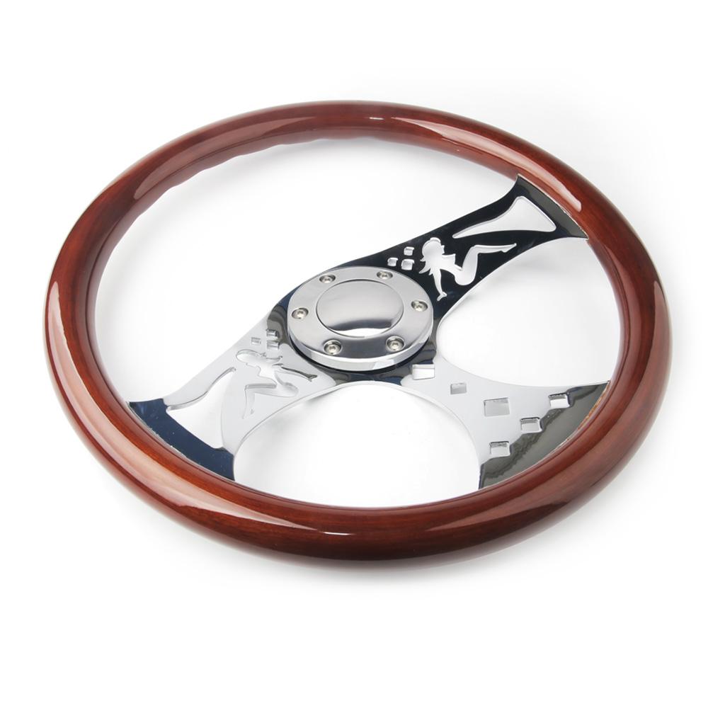 Beauty Carved Style Universal Classic Real Mahogany Wood Steering Wheel 380mm 15 Inch Car Steering Wheel