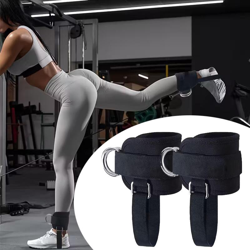 2Pcs Cable Ankle Straps Double D-Ring Adjustable Ankle Cuffs Gym Workouts Glutes Legs Strength Training Brace Support Sport violetto