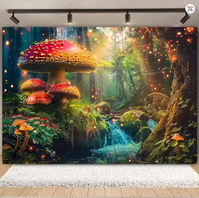 Fantasy Wonderland Jungle Mushroom House Fairy Tale Magic Photography Background Children's Birthday Party Decoration Background