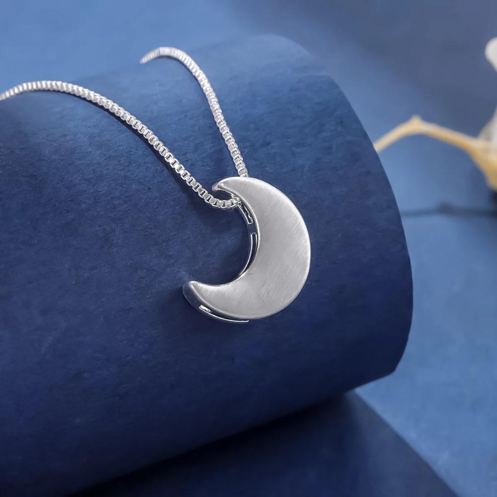 925 Silver Brushed Crescent Moon Pendant Necklace Simple Fashion Jewelry Gift for Women XL047